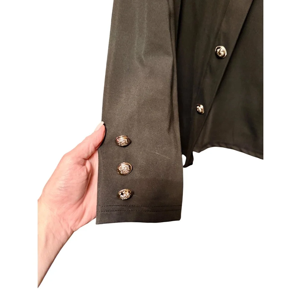 Black Gold Crest Button Blazer Cardigan Jacket‎ XXL Stretch Professional